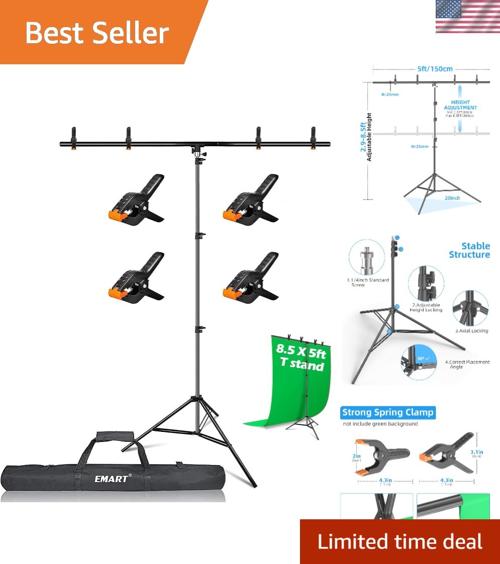 Lightweight 8.5ft Backdrop Stand with 4 Spring Clamps – Easy Set Up & Transport