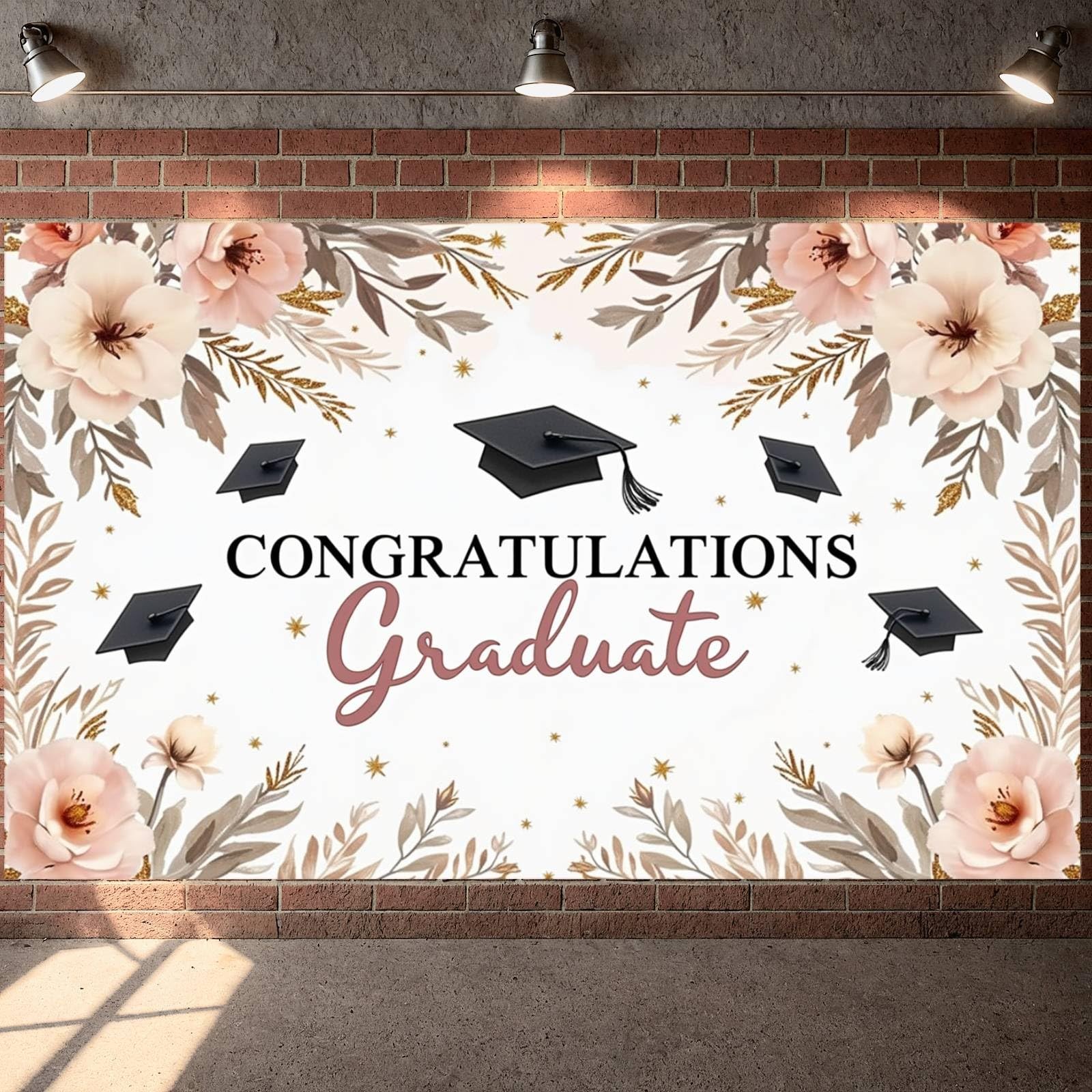 Class of 2026 Graduation Backdrop Party Decorations Floral Congrats Grad Banner