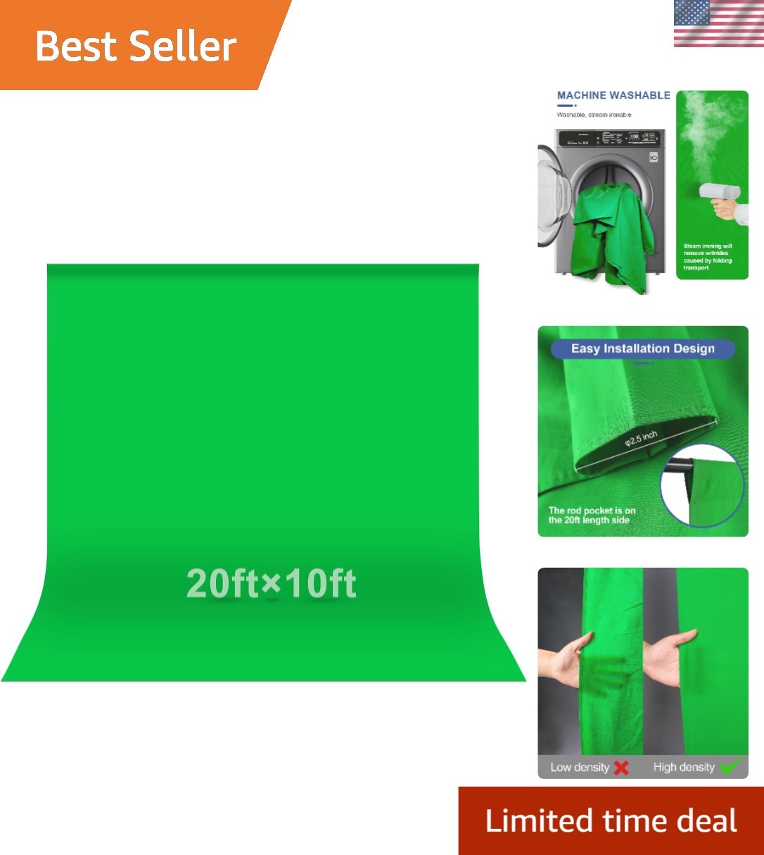 Durable 20×10 ft Green Screen Backdrop for Video Conferencing & Content Creation