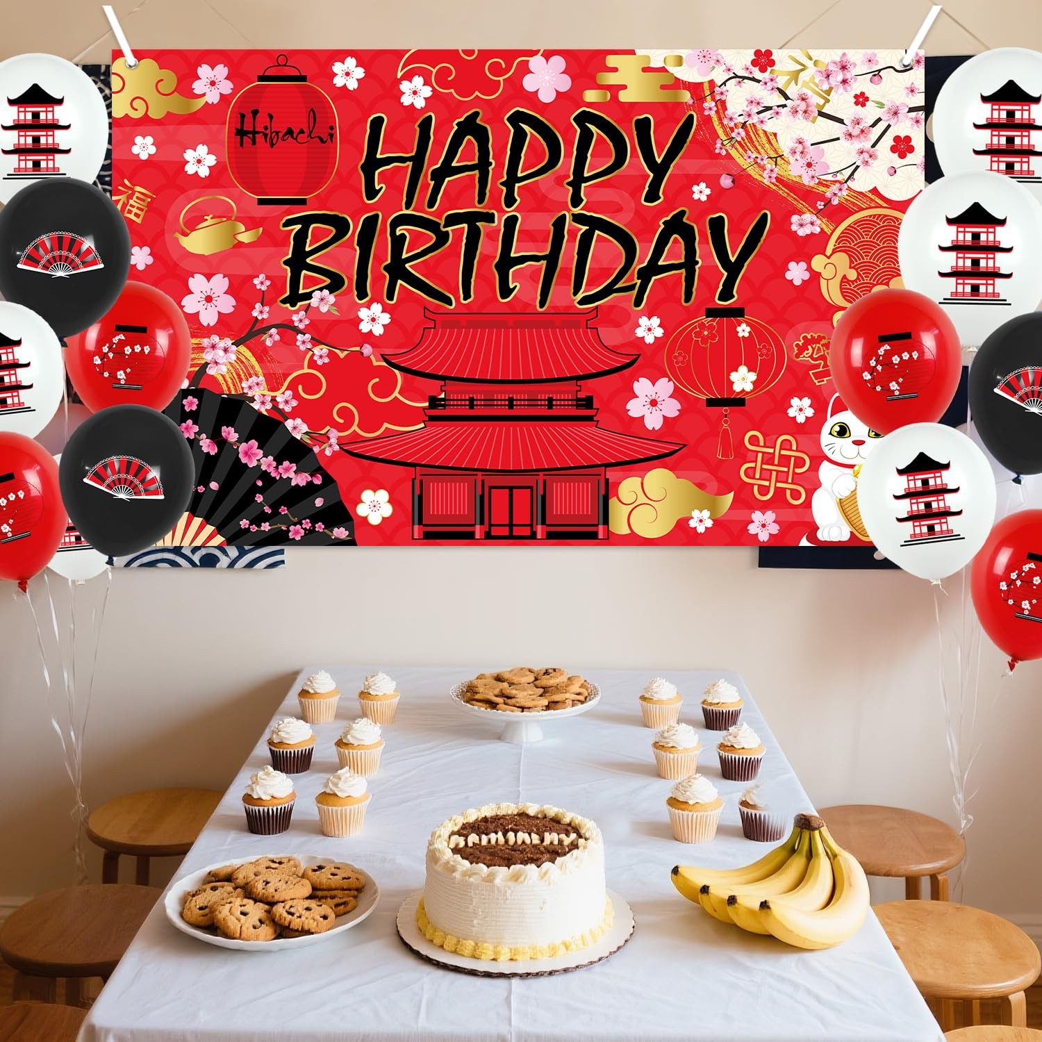 Hibachi Happy Birthday Backdrop Japanese Party Photo Background 71×47 In