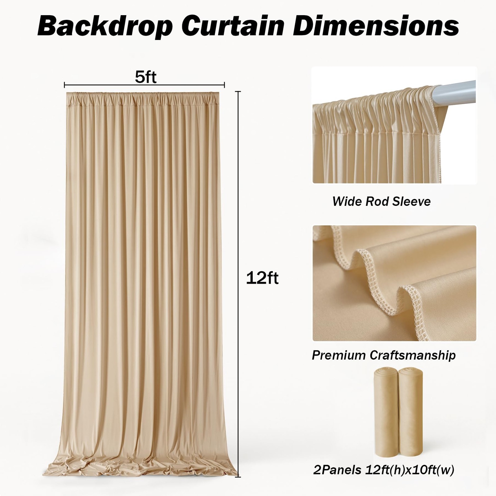 10ft×12ft Champagne Backdrop Curtain for Wedding Parties, 2 Panels Wrinkle Free