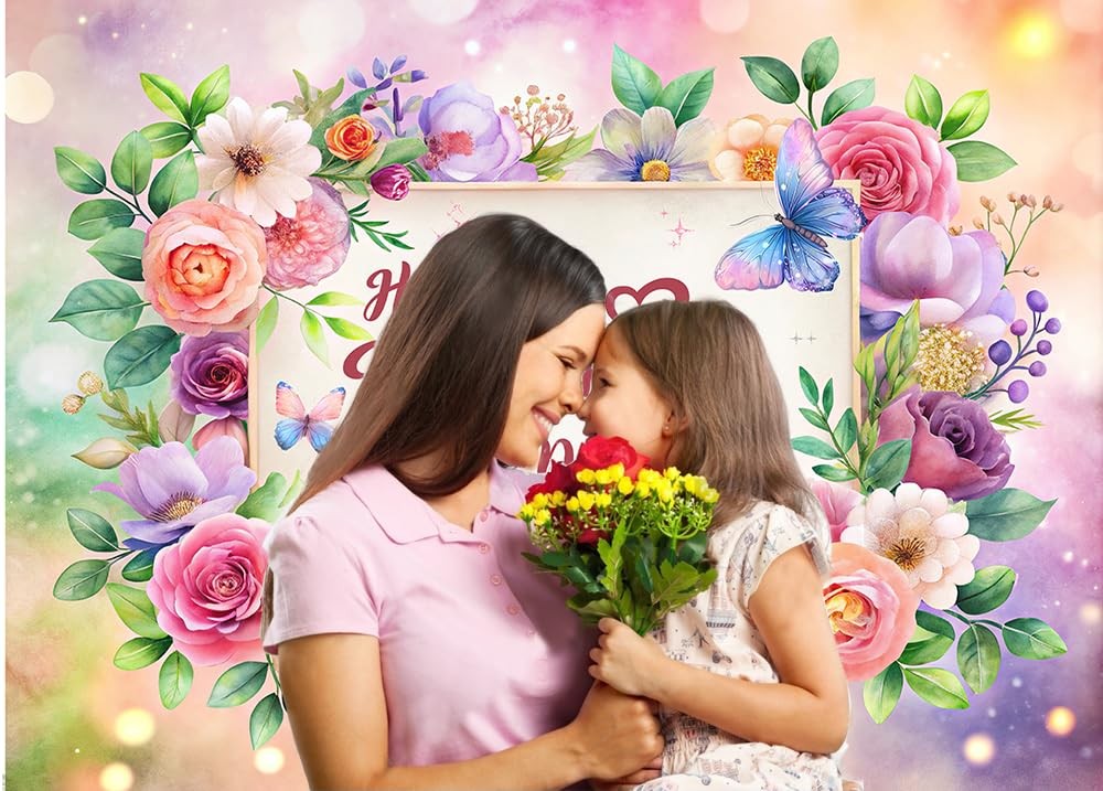 7X5FT Mother’s Day Backdrop Watercolor Flowers Backdrop Family Party Background