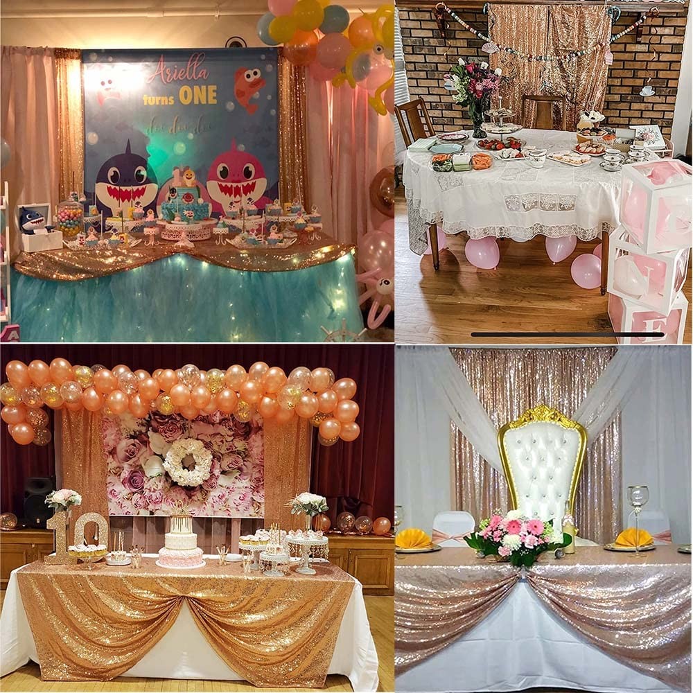 Rose Gold Sequin Backdrop Curtain Panel Drape Party Photo Background 8x8ft