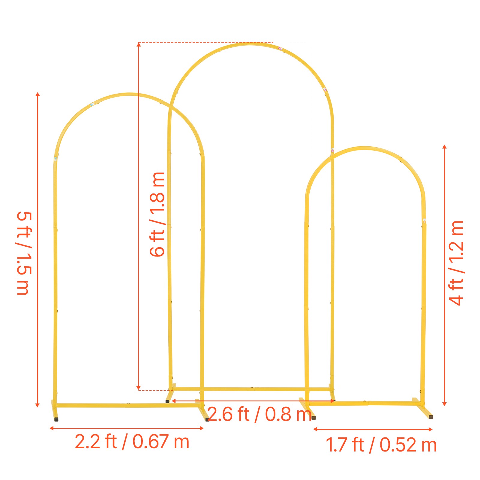 Gold Metal Arch Backdrop Stand Set of 3 (6/5/4 ft) for Wedding Party