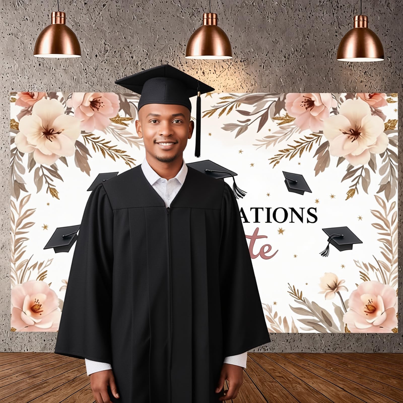 Class of 2026 Graduation Backdrop Party Decorations Floral Congrats Grad Banner