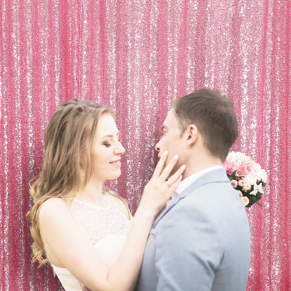 6x8Ft Fuchsia Pink Sequin Glitter Backdrop Photography Curtains Party Decor