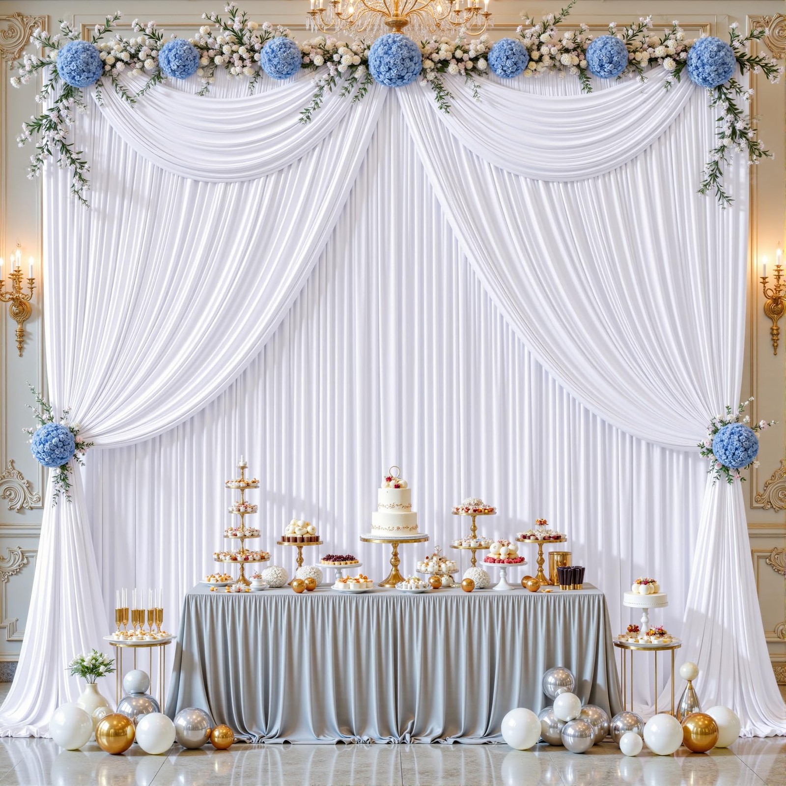 10 Panels White Backdrop Curtains – Wrinkle Free W4′ x H10′(10 panels),