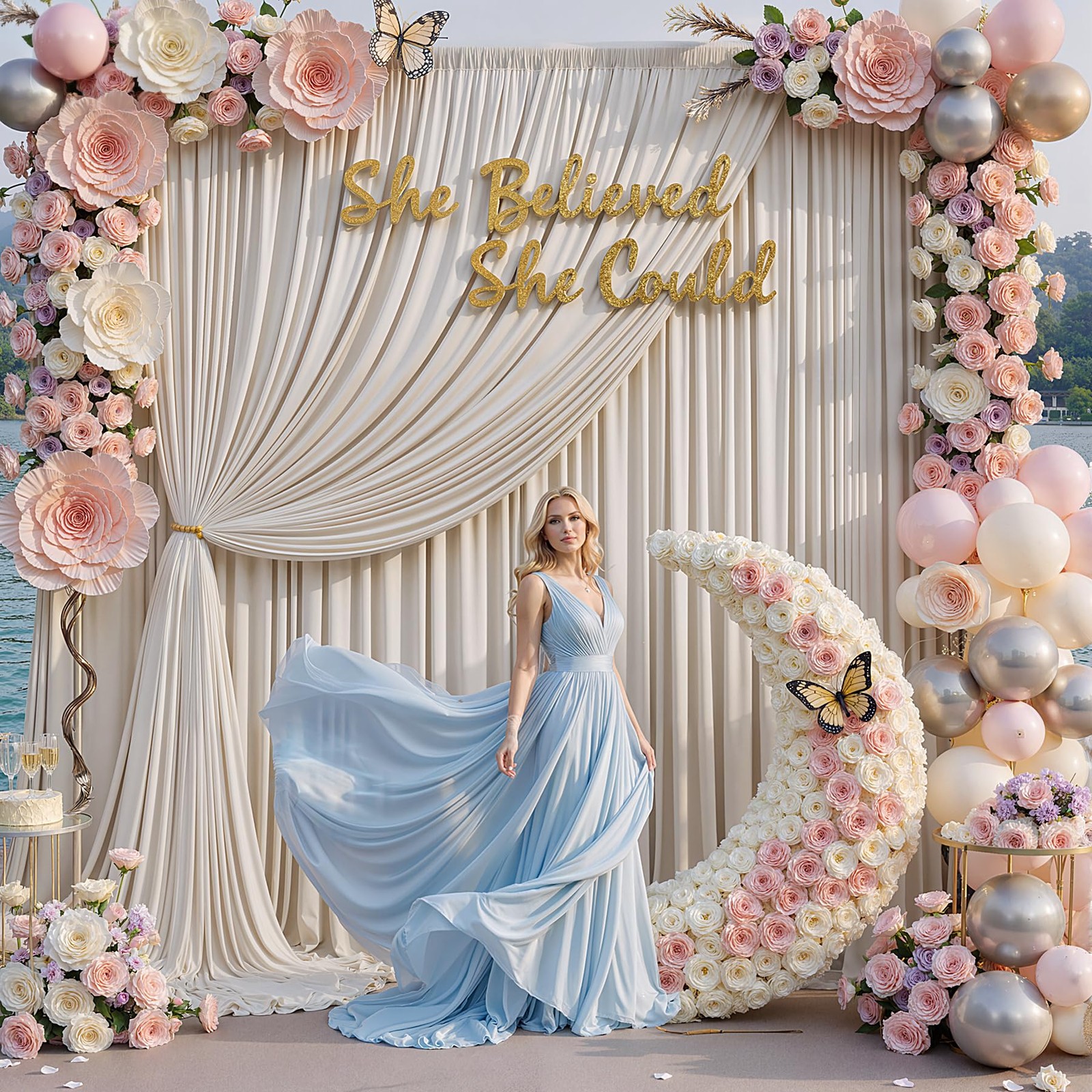 50×12ft Wrinkle Free Beige Backdrop Curtain for 12ft Long_10 Panels,