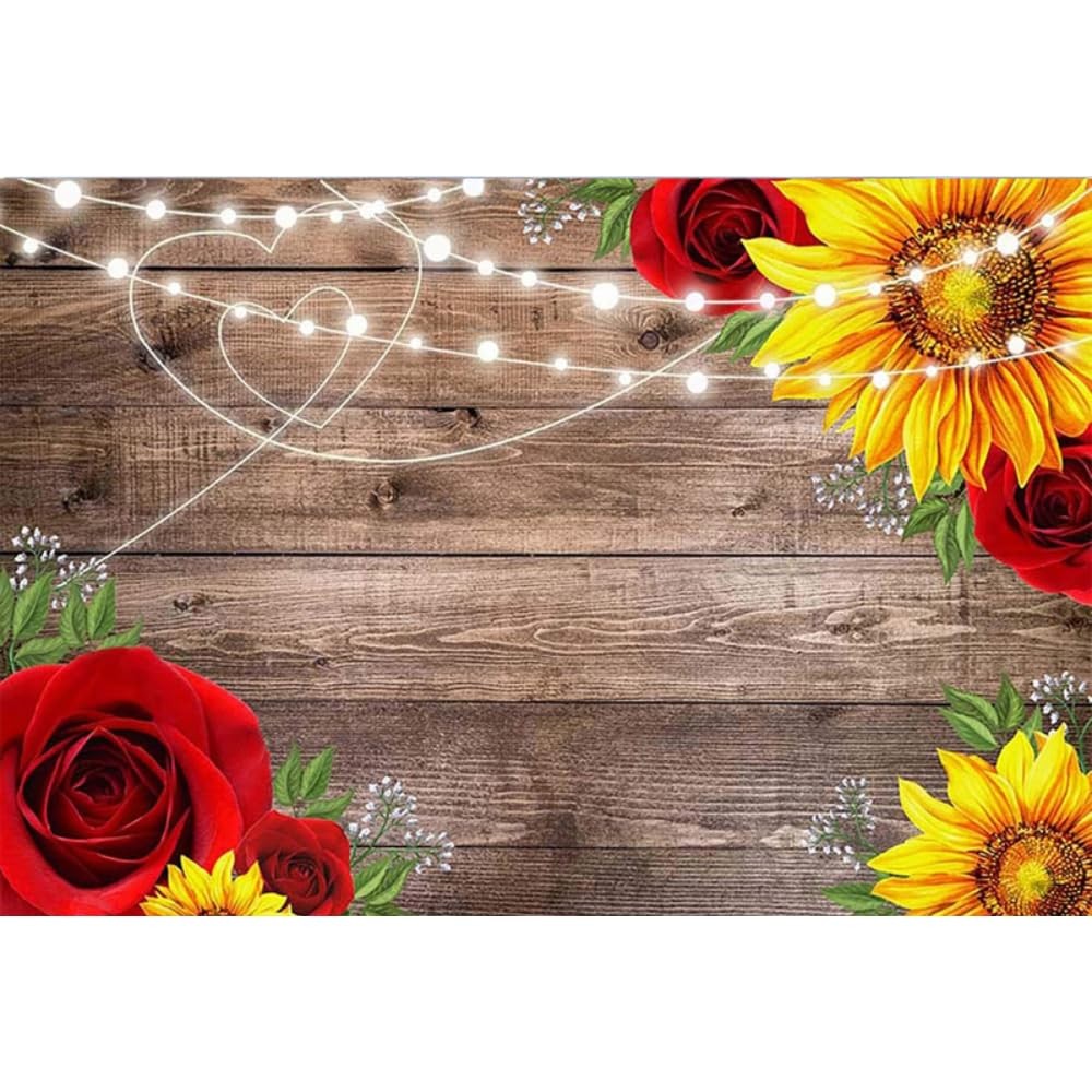 8x6ft Brown Wooden Board Sunflower Rose Photography Backdrop for 8x6ft,