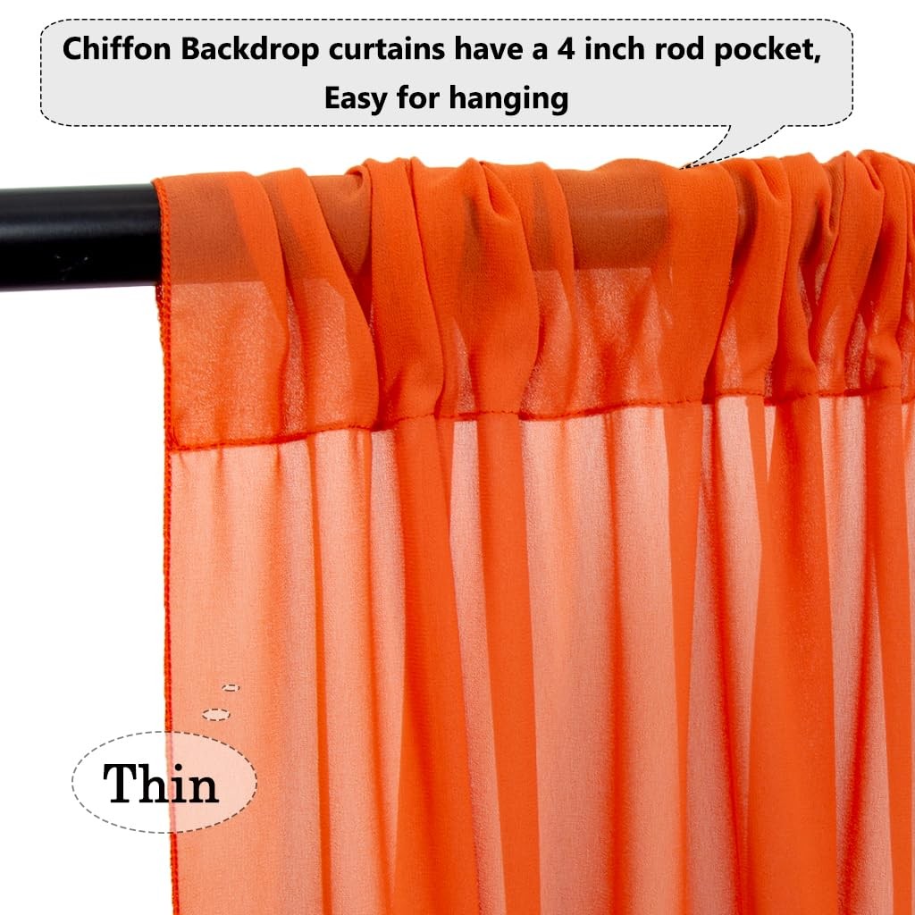 Orange Chiffon Backdrop Sheer Curtains 2 Panels 30×108 Inch Wedding Fabric