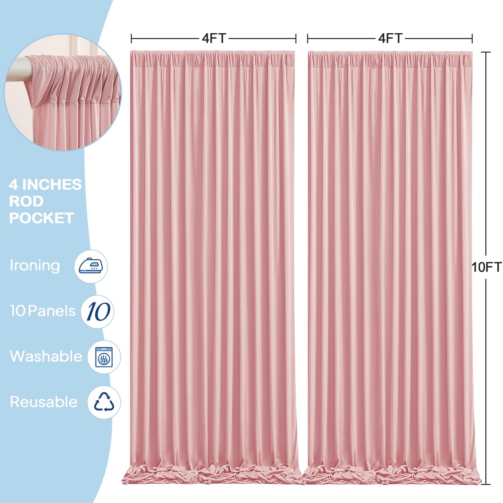 10 Panles Dusty Rose Backdrop Curtains – W4′ x H10′(10 panels),