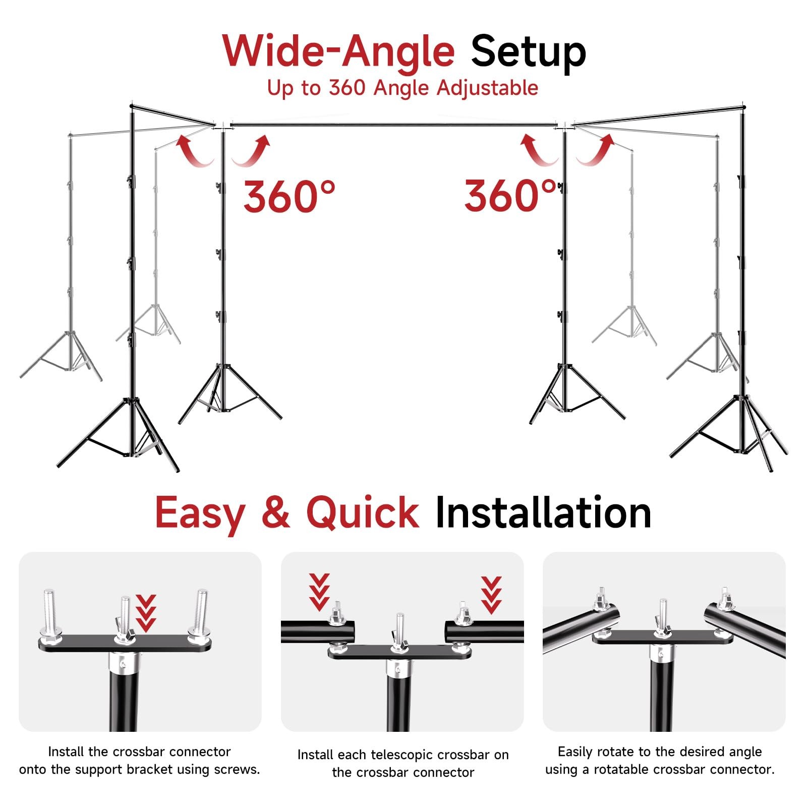 BEIYANG 10x30FT Photo Backdrop Stand, Angle Adjustable Triple 10*30FT