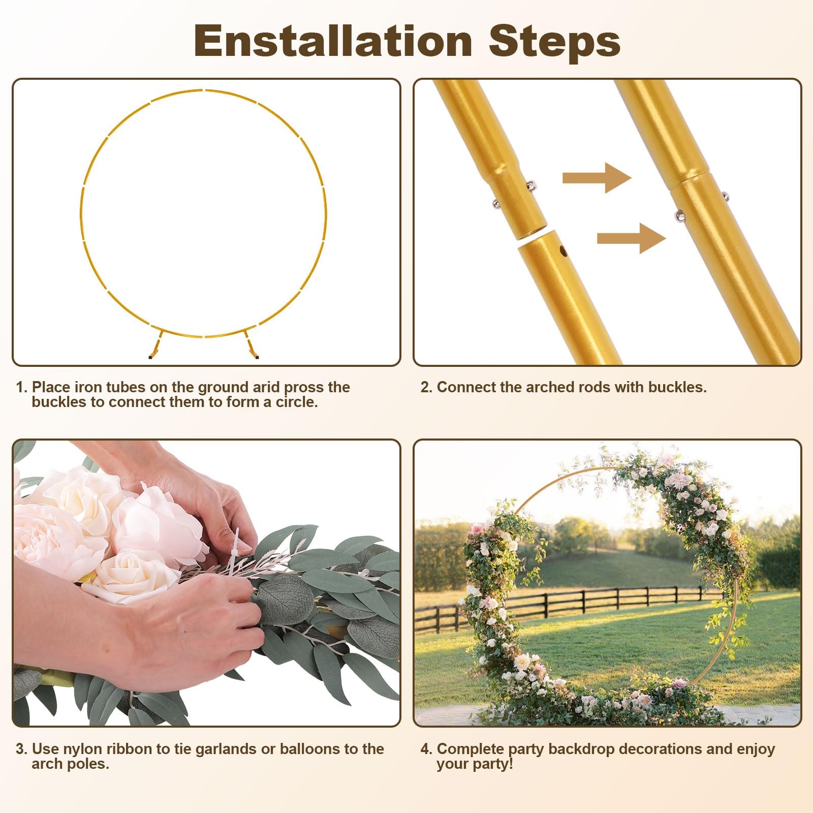 Chamvis Metal Round Balloon Arch Kit, 7.2ft (2.2m) Golden 6.9FT,