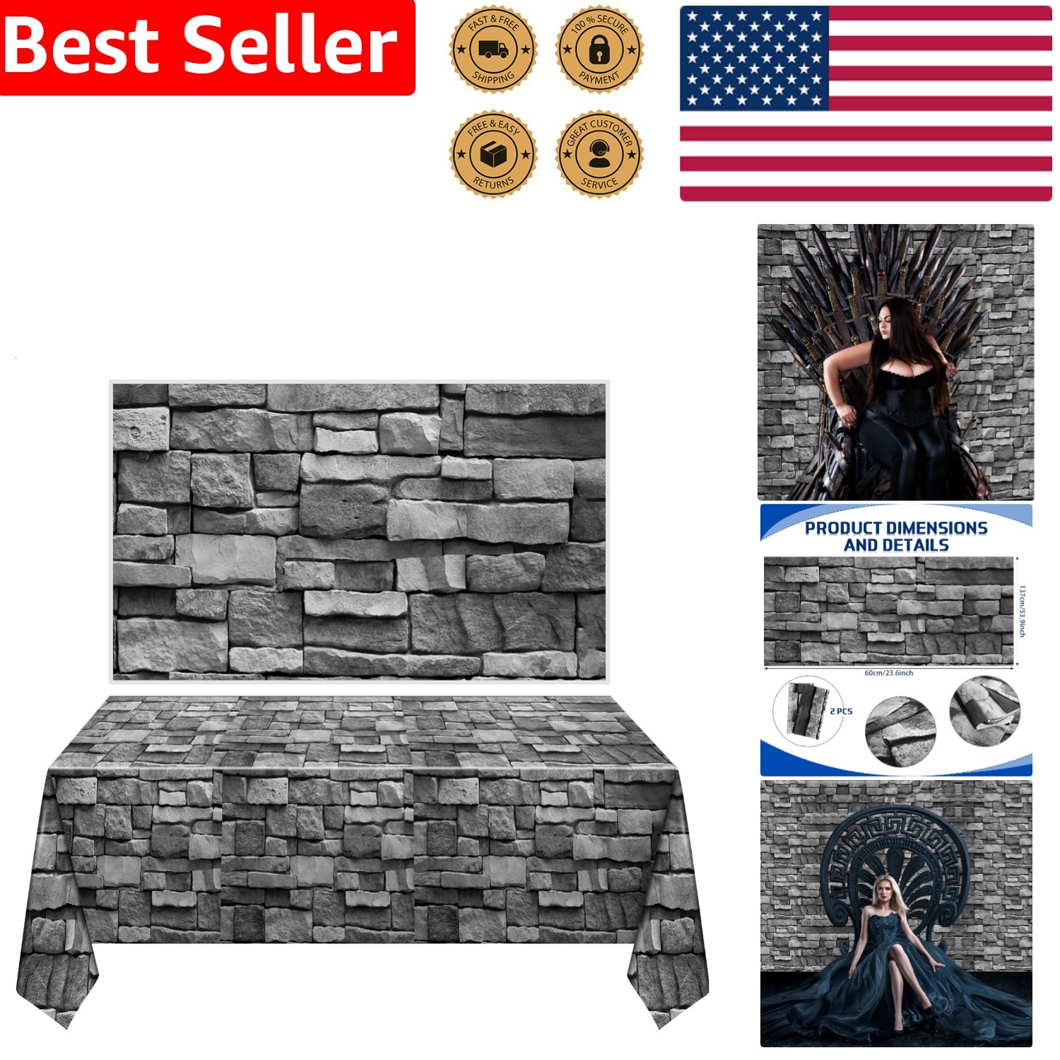 Brick Wall Backdrop Medieval Castle Stone Party Decor Large Vivid Halloween W…