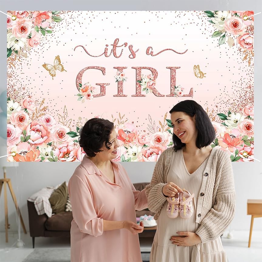 Girl Baby Shower Backdrop Banner Rose Gold It’s a Girl Baby Shower Decorations..