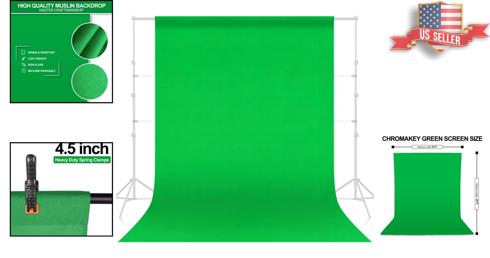 10×20 Ft Non-Reflective Green Screen Backdrop for Video Streaming & Photography