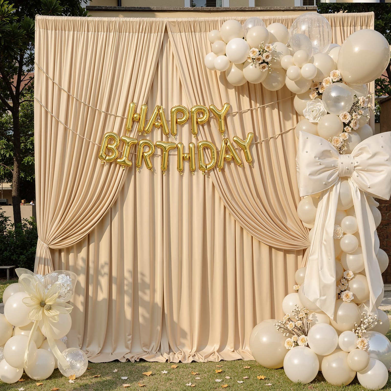 10ft×12ft Champagne Backdrop Curtain for Wedding Parties, 2 Panels Wrinkle Free