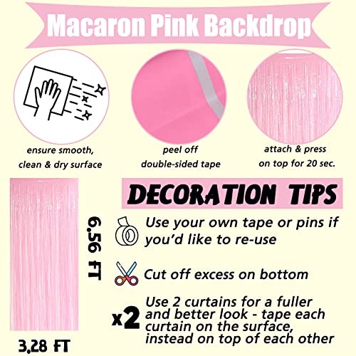 4 Pack Fringe Curtain Backdrop, 3.2Ft x 6.6Ft Pink Metallic Tinsel Macaron Pink