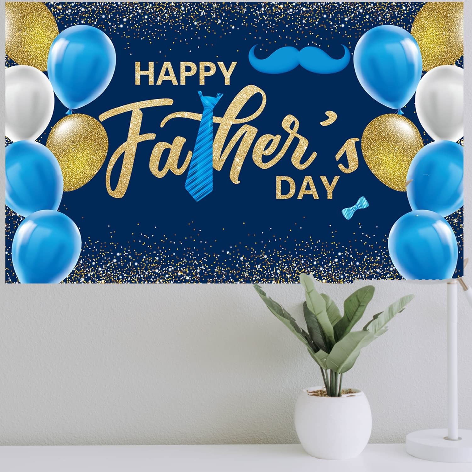Fathers Day Decorations Backdrop, Happy Father’s Day Banner with Gold Balloons..