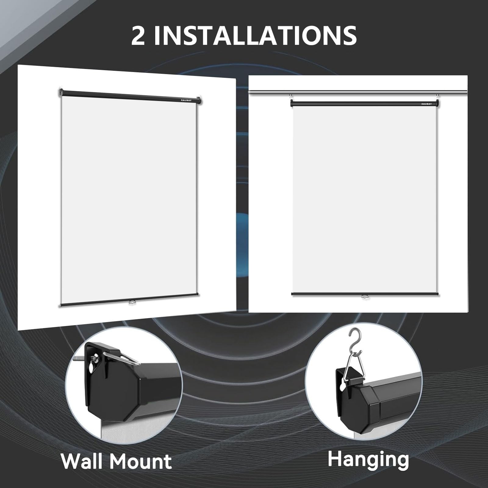 RAUBAY Retractable Pull Down White Screen Standard(59.8 x 86.6in),
