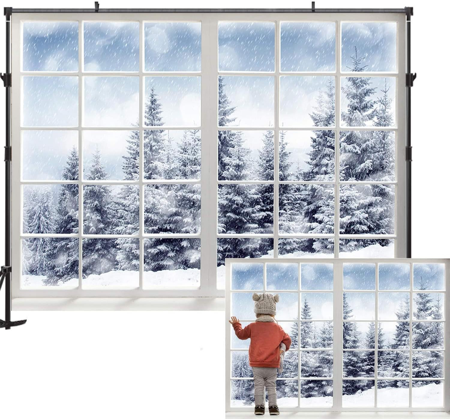 10×6.5ft Winter Forest Window Backdrop – Baby Newborn Winter Wonderland Backdrop