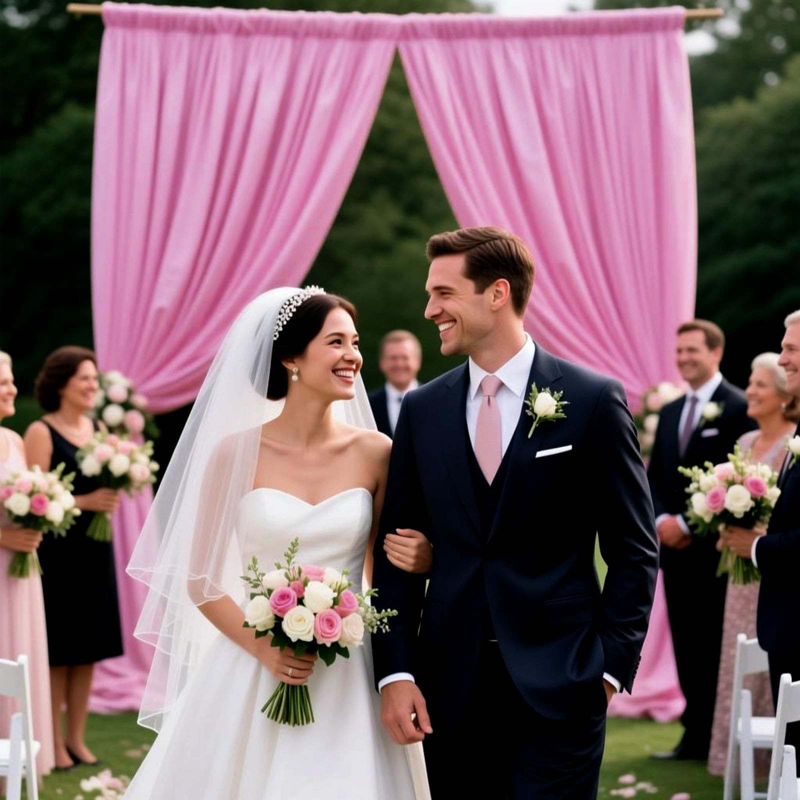 Pink Backdrop Curtains 2 Panels 10×7 Ft Polyester Drapes Rod Pocket Wedding