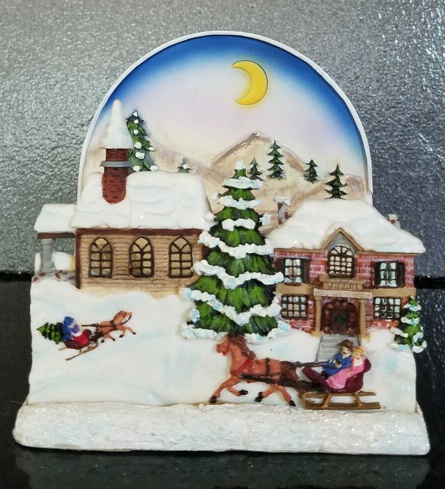 VTG Christmas Winter Snow Moon Heavy Decorative Sparkle Colorful Candleholder.