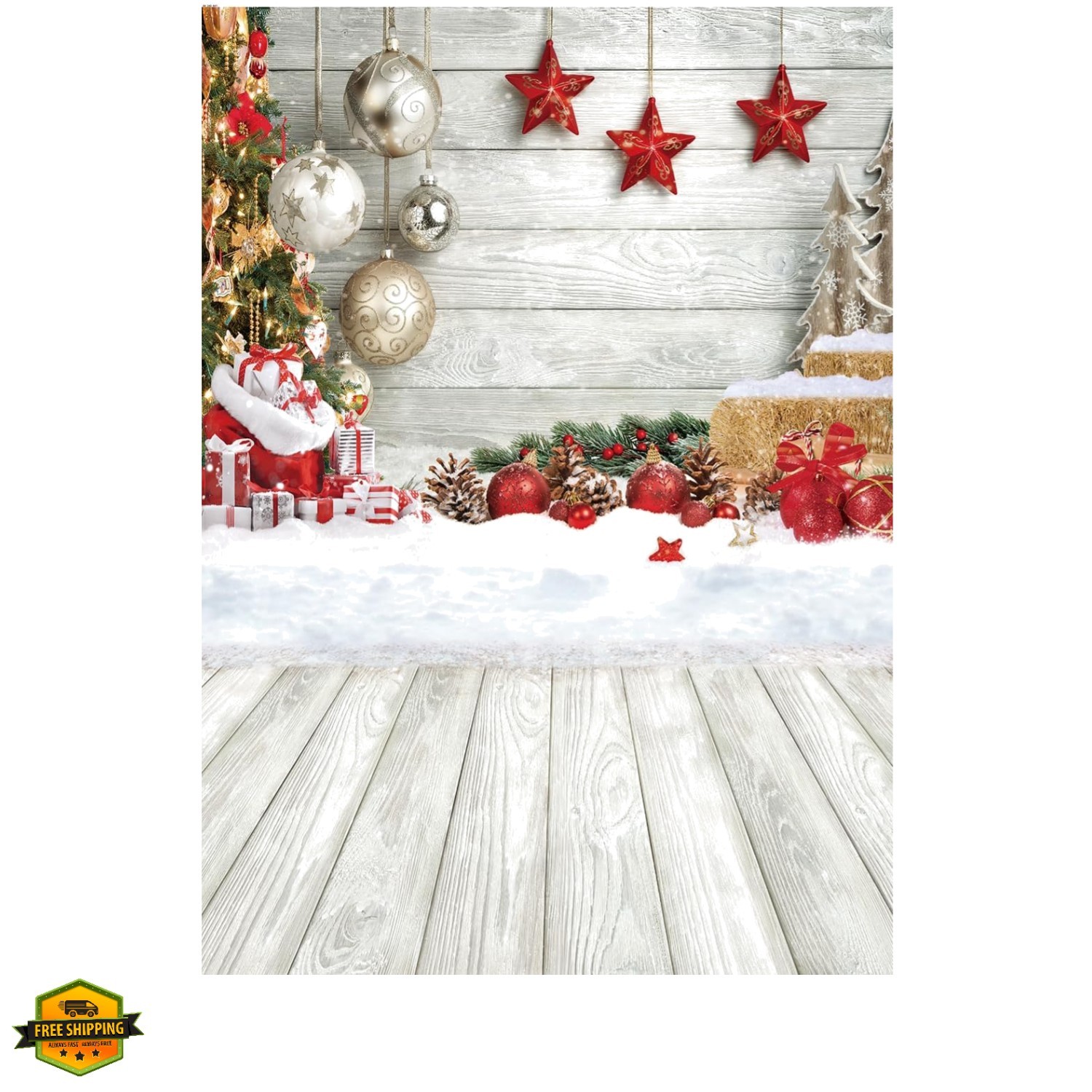 5X7FT Christmas Backdrop White Wood Floor Photography Backdrop Winter Snow Xm…