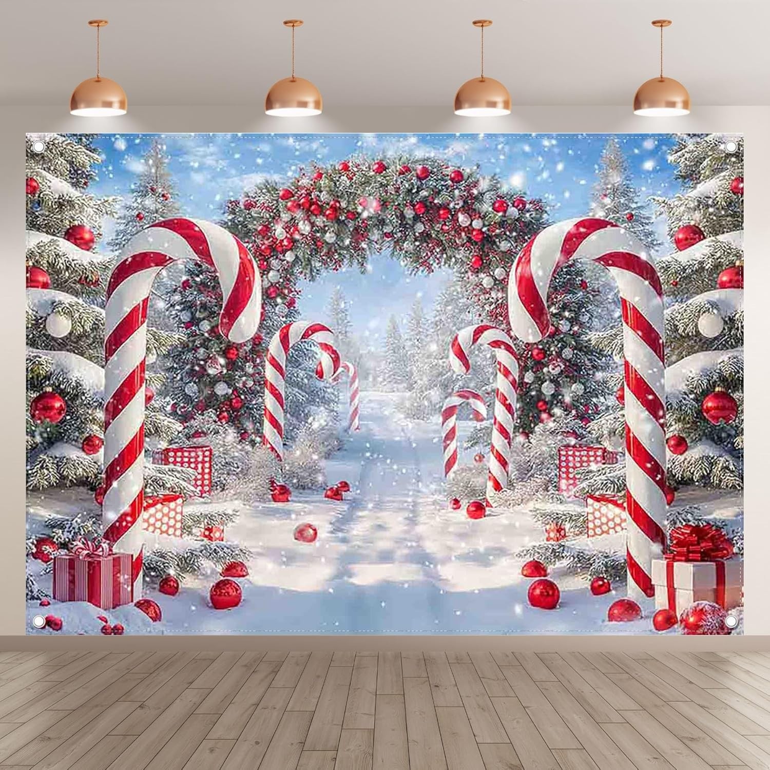 7x5ft Winter Snow Scene Backdrop for Christmas Parties Durable Polyester Fabric