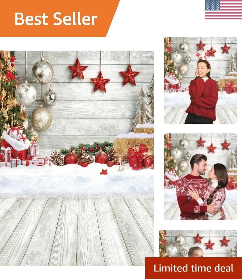5X7FT Christmas Backdrop White Wood Floor Photography Backdrop Winter Snow Xm…
