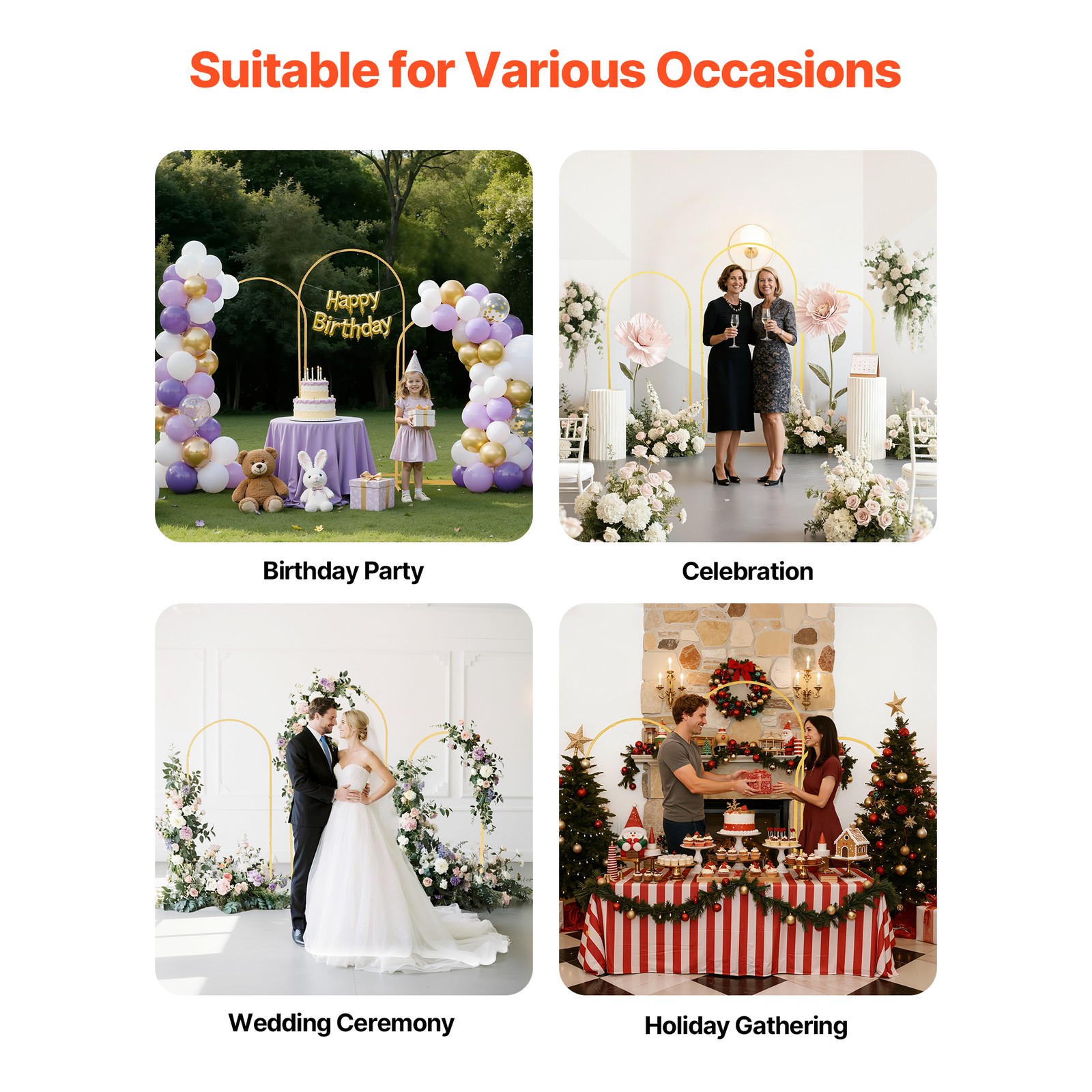 Gold Metal Arch Backdrop Stand Set of 3 (6/5/4 ft) for Wedding Party