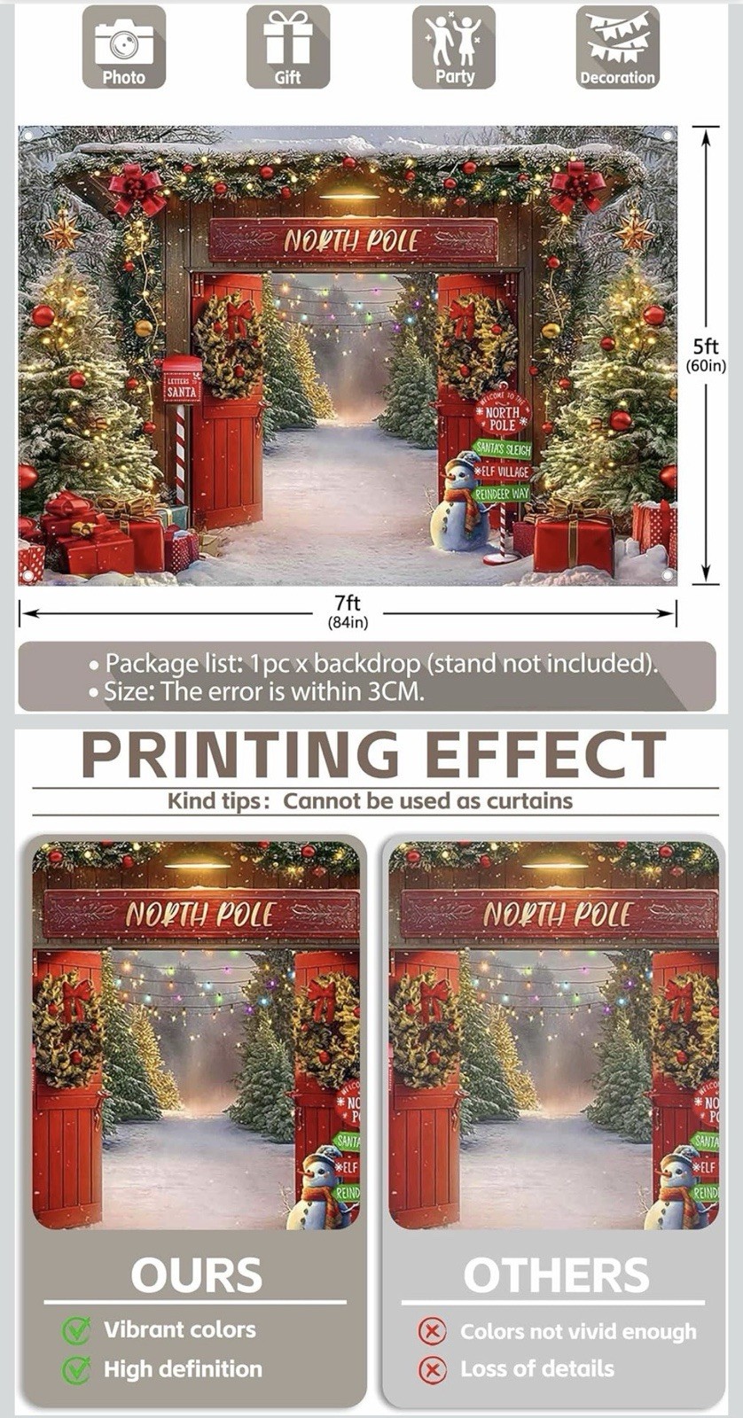 North Pole Christmas Backdrop 7x5ft – Santa Workshop Door Snowman Winter Decor