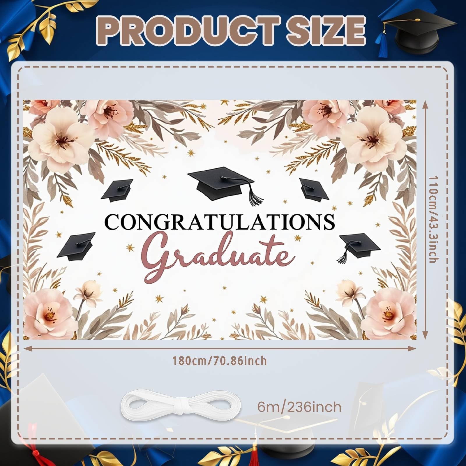 Class of 2026 Graduation Backdrop Party Decorations Floral Congrats Grad Banner