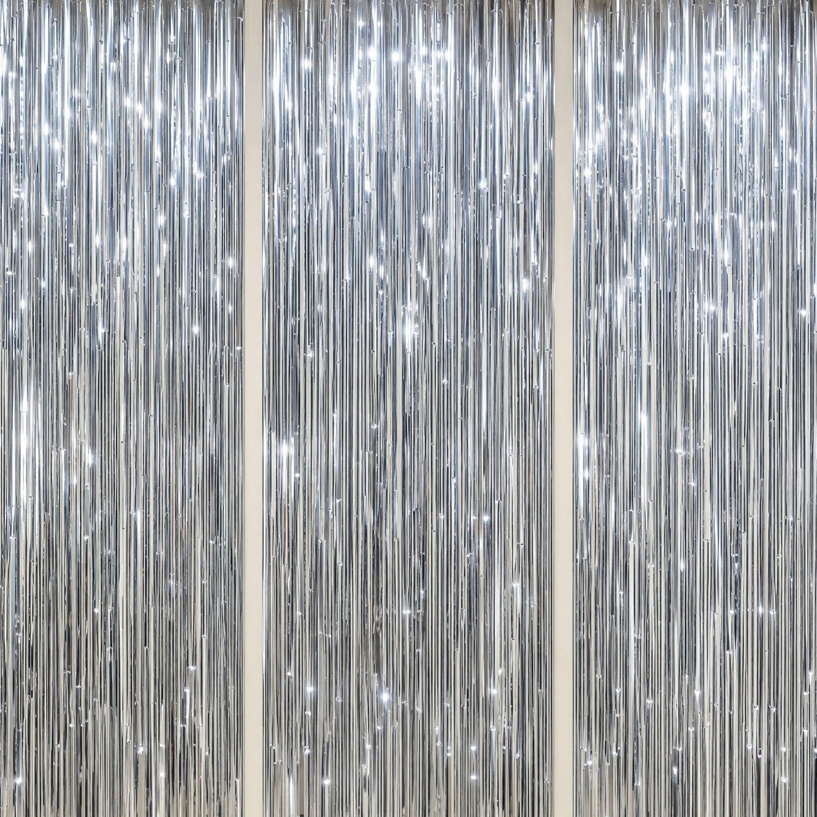 Silver Foil Fringe Backdrop 3.3×8.2 FT Metallic Tinsel Party Curtains 3 PCS