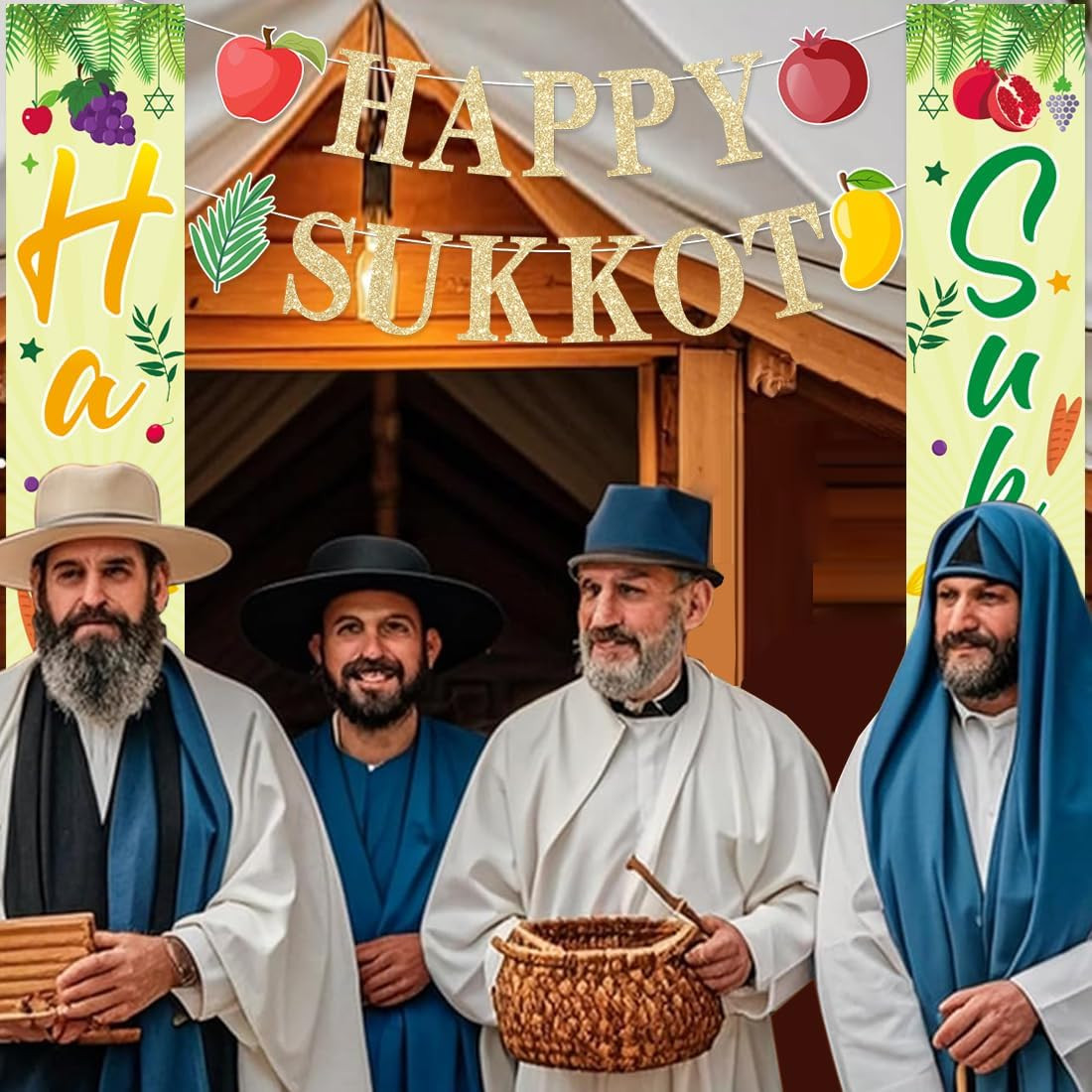 Happy Sukkot Porch Banner Decorations for Jewish Holiday Party Supplies Garland