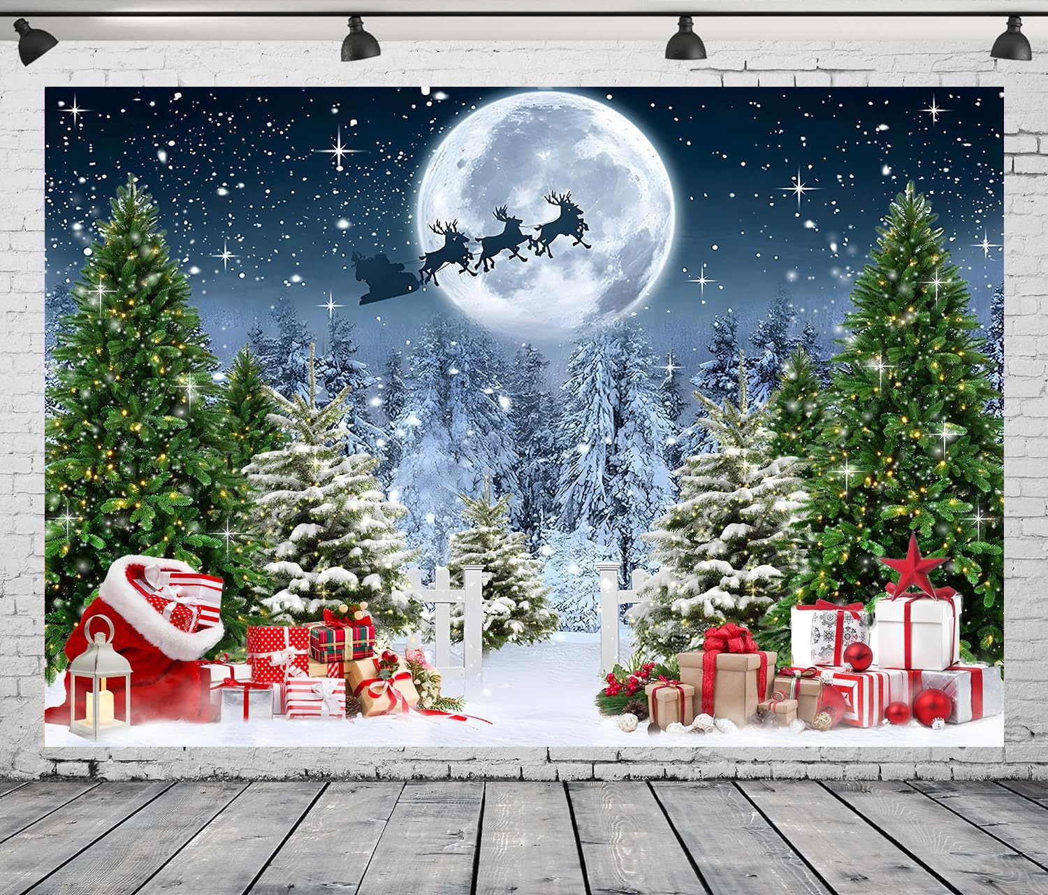 7X5 FT Christmas Scene Backdrop Xmas Tree Winter Forest Scene Wonderland North P