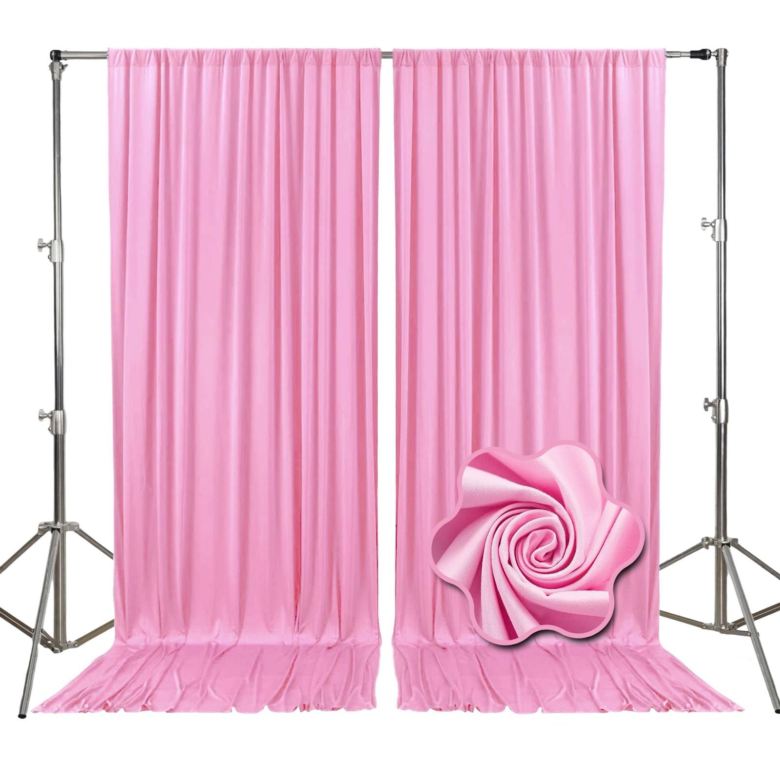 Pink Backdrop Curtains 2 Panels 10×7 Ft Polyester Drapes Rod Pocket Wedding