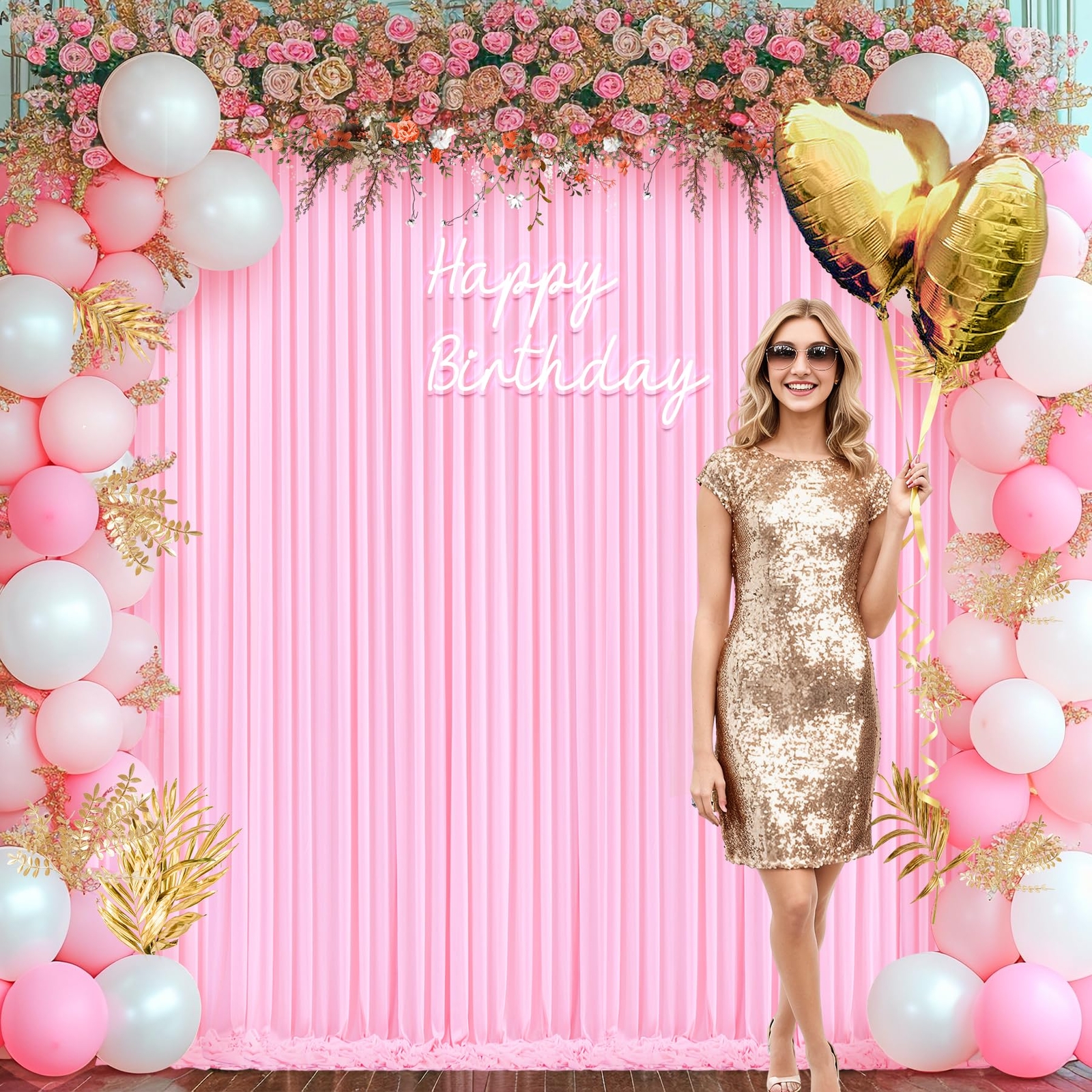 5ft x 8ft Pink Backdrop Curtains for Weddings/Parties 2 Panels Wrinkle-Free