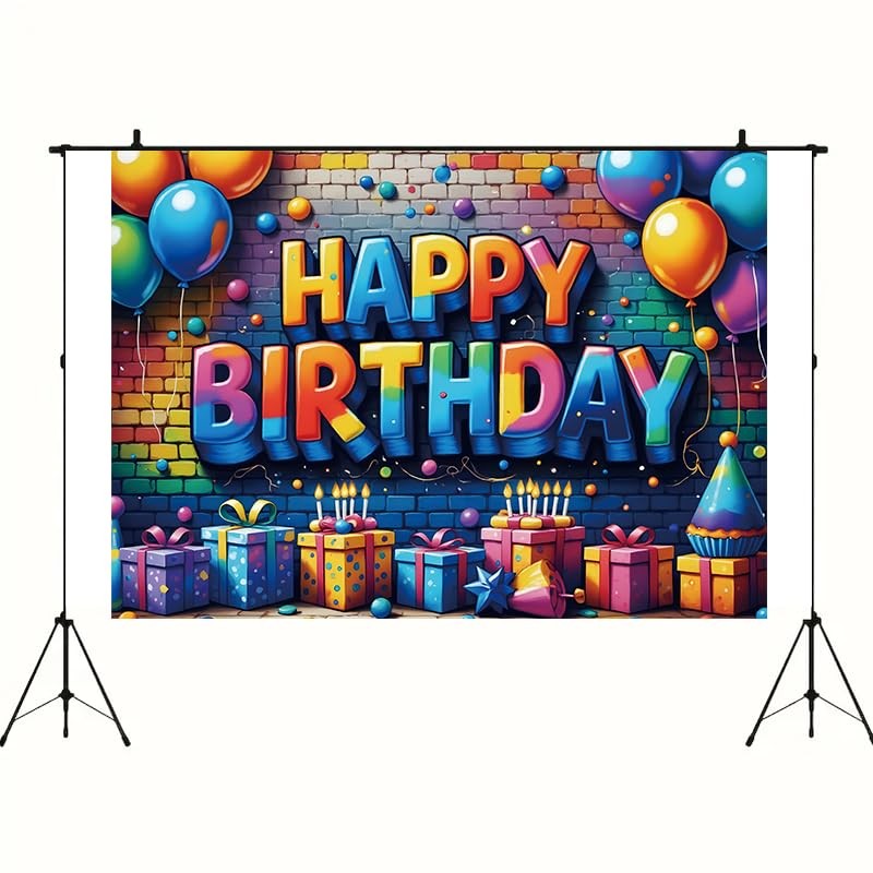 Happy Birthday Backdrop Banner Sign for Boys Girls 5.9×3.6 ft Multicolor