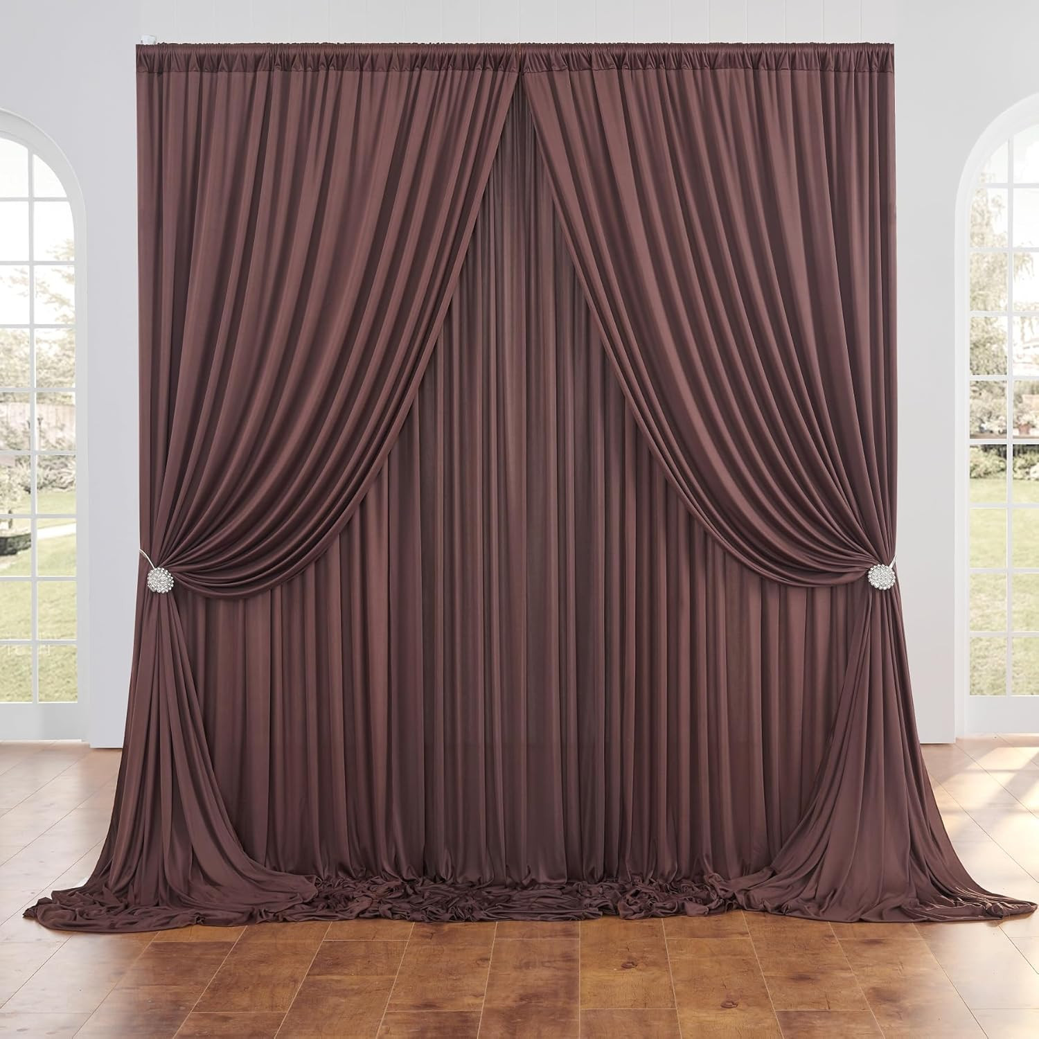 Wrinkle-Free Brown Backdrop Curtain for Weddings & Parties – 20ft x 10ft