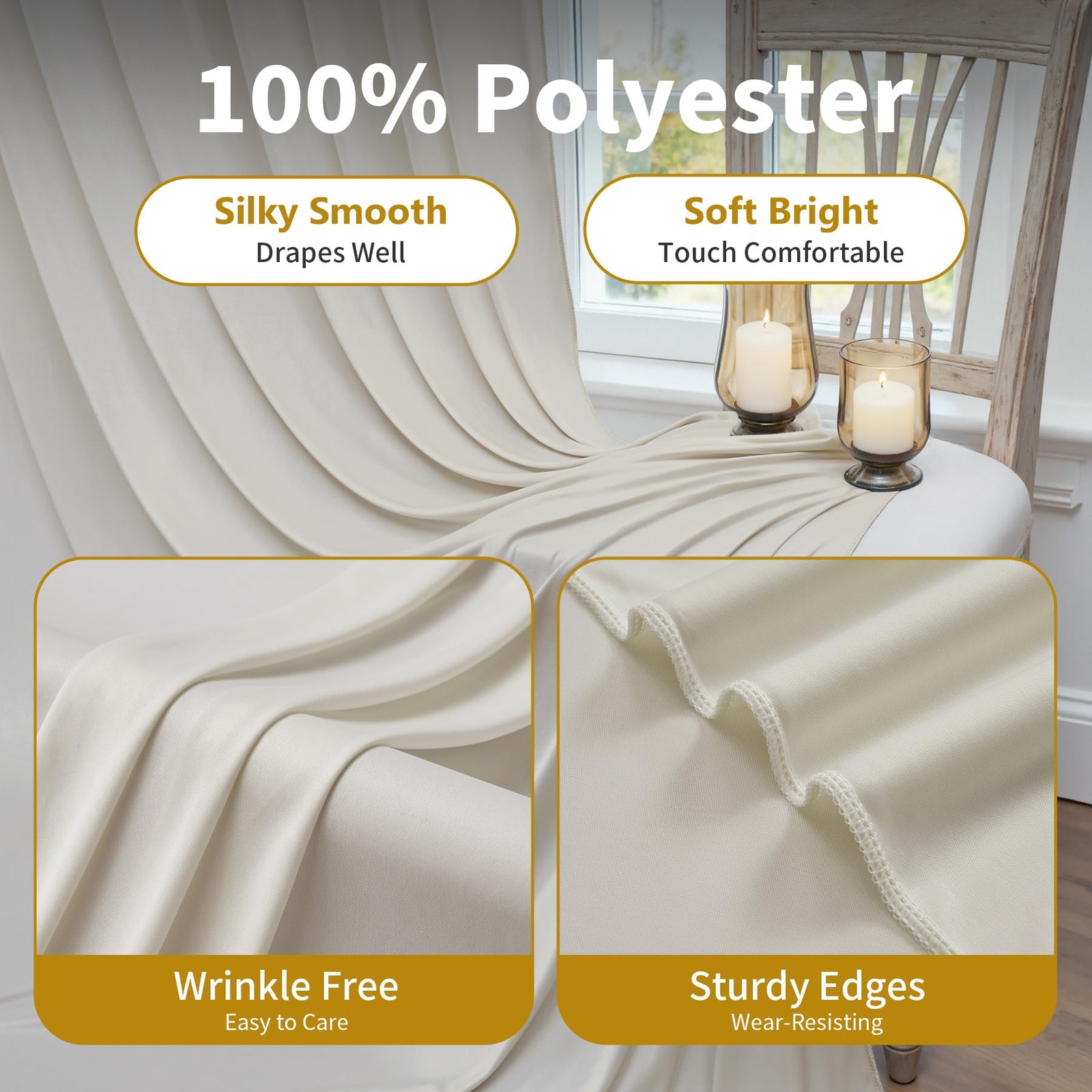 50×12ft Wrinkle Free Beige Backdrop Curtain for 12ft Long_10 Panels,