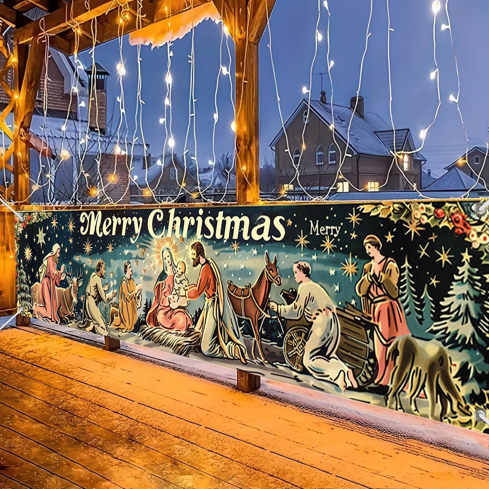 BlissYard Large Merry Christmas Banner 78×18 Inch Nativity Christmas#2