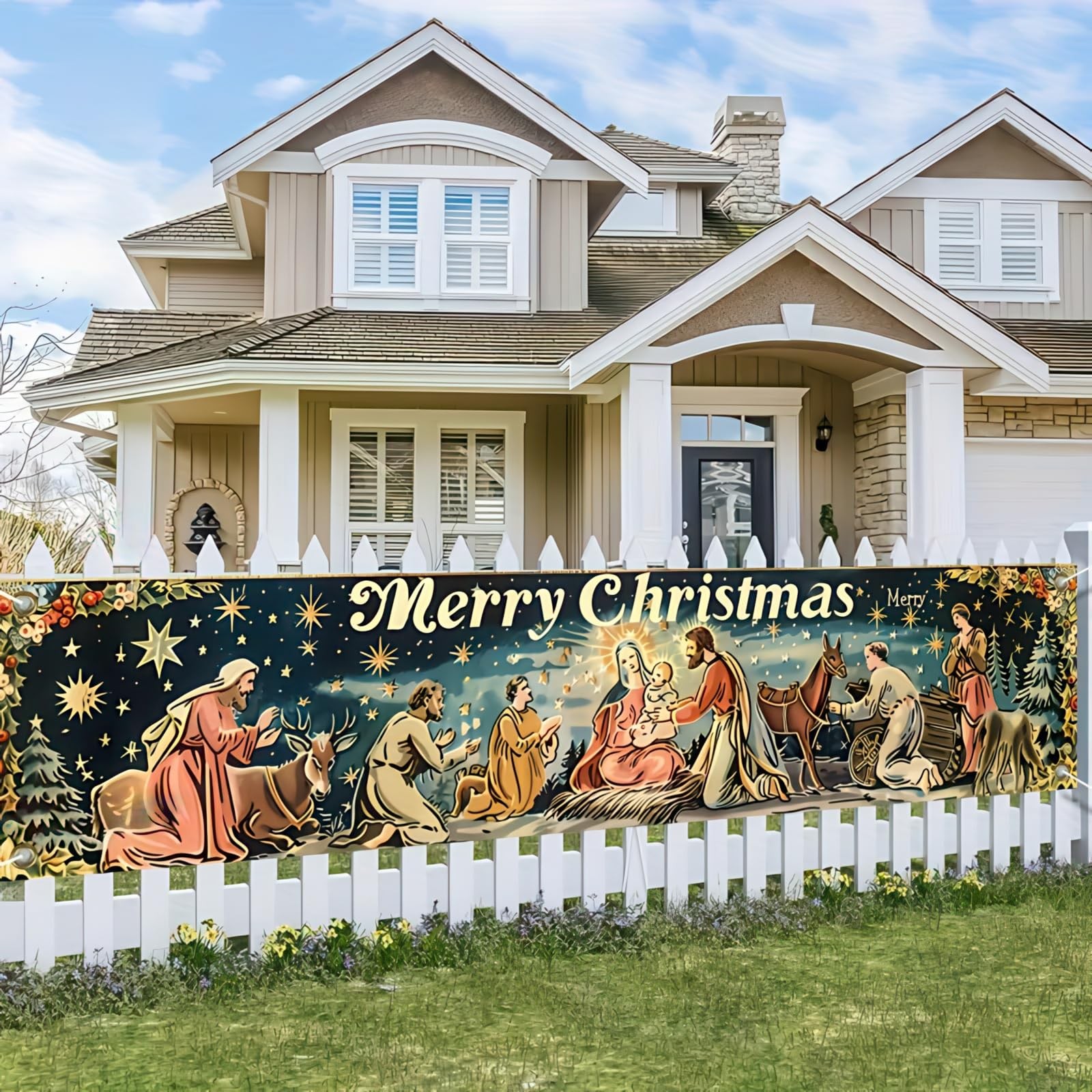 Christmas Nativity Scene Banner – Religious Holy Nativity Decor for Xmas Church