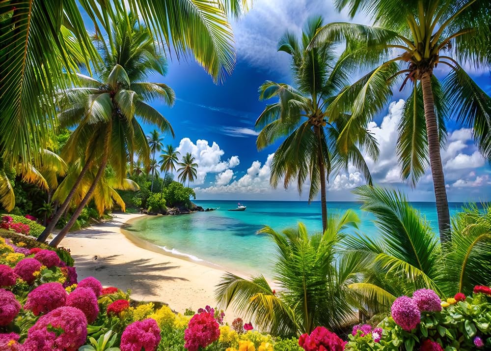 7x5ft Summer Hawaiian Beach Photography Backdrop Tropical Flower Palm Leaves …