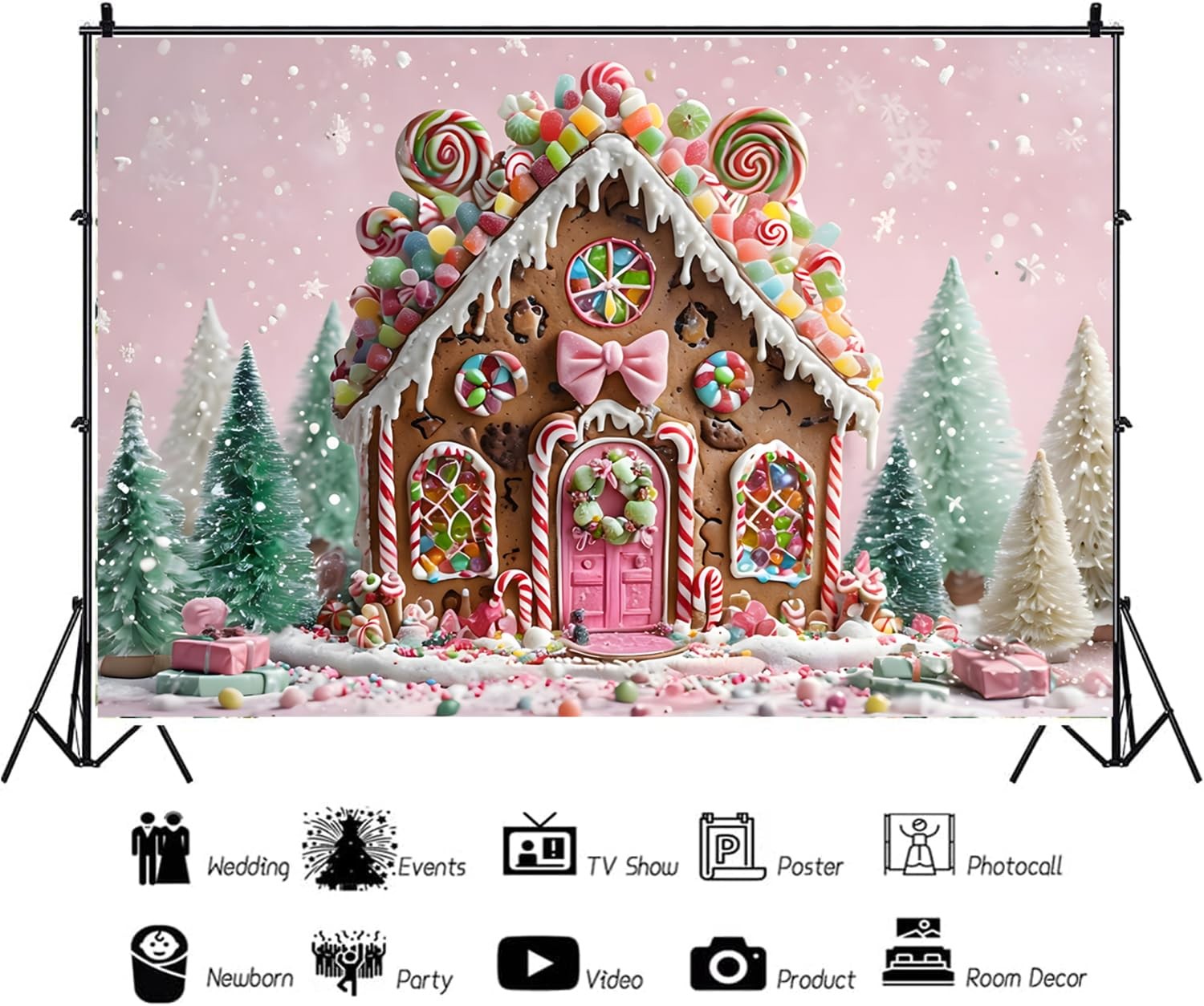 Christmas Candyland Peppermint Lollipop Holiday Photo Backdrop 7x5ft Mat