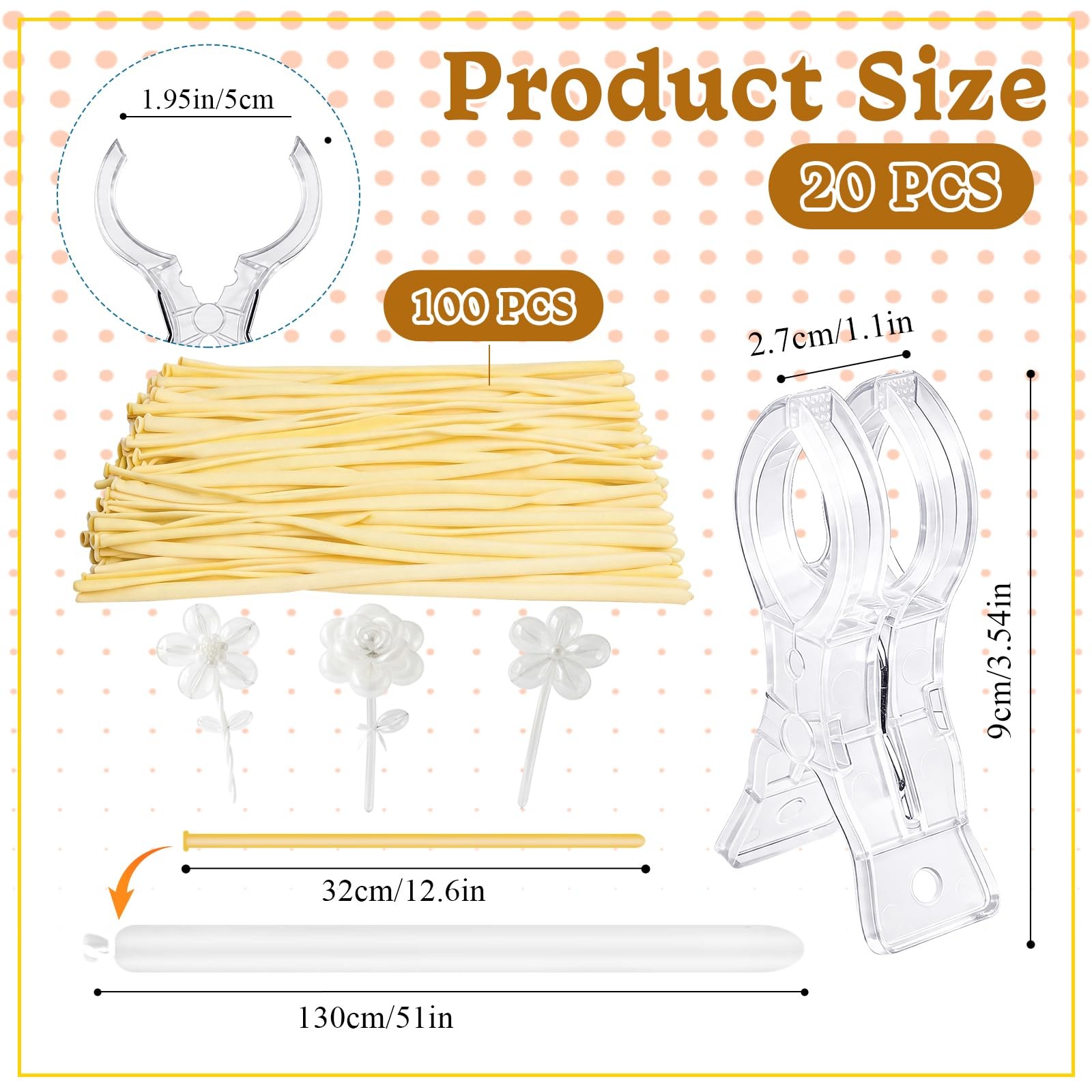 20 Pcs Large Balloon Arch Clips and 100 Pcs 260 Long Balloons, 3.5 Inch Plast…