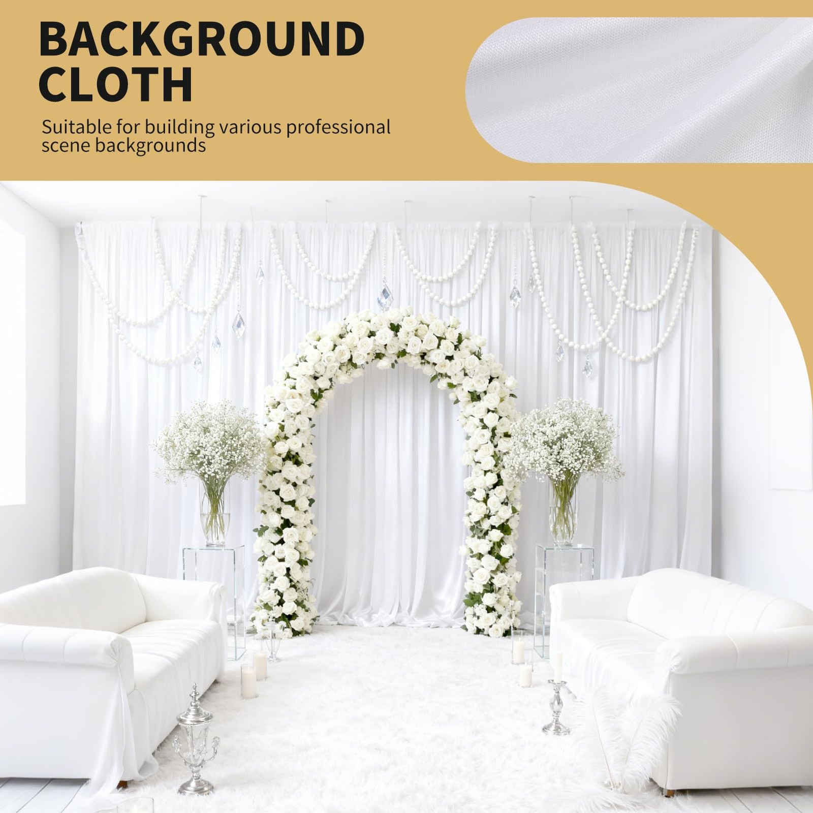 2 PCS 10×10 Ft Photo Stage Backdrop Panels Curtains Drapes Photography White
