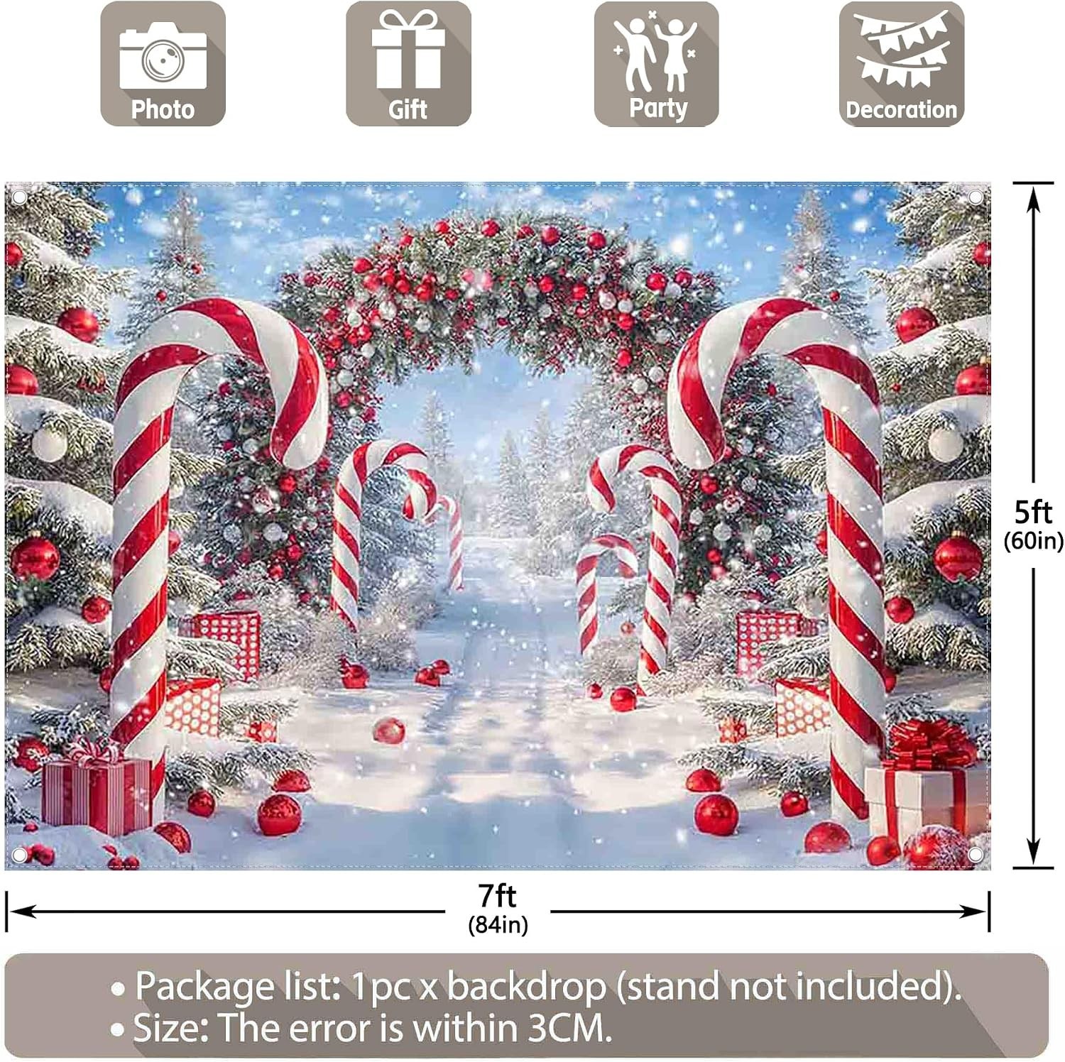 7x5ft Winter Snow Scene Backdrop for Christmas Parties Durable Polyester Fabric