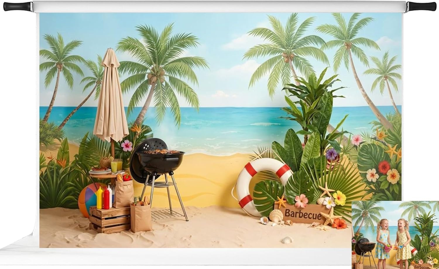 Summer Backdrops for Photography Hawaiian Barbecue Beach Vacation Party Banner P