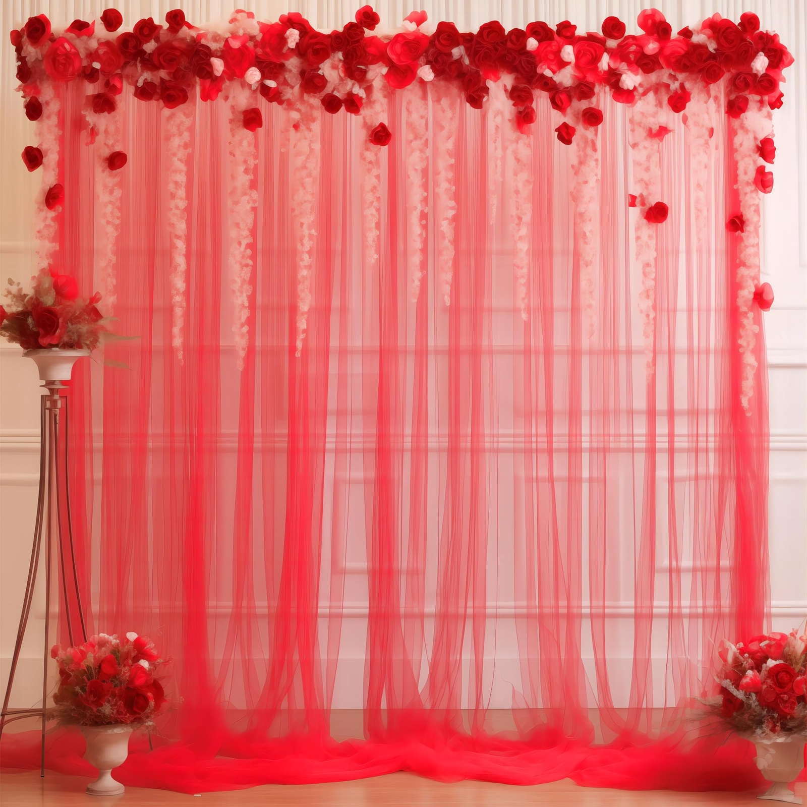 10×10 Red Tulle Backdrop Curtains for Parties Sheer Backdrop Curtain Wedding …